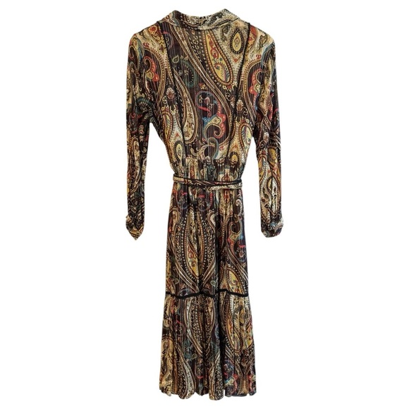 Zara Alabama Belted Midi Shirt Dress Women’s Medium Gold Paisley Lurex Button Up - Picture 12 of 13